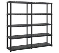 Ordellia Scaffalatura industriale con 5 ripiani, in plastica, 170 x 40 x 185 cm, set da 2 pezzi, scaffale da officina con elevata portata per garage, cantina, ufficio