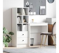 Ordellia Scrivania con cassetti e mensola, in legno, scrivania per computer per ufficio e home office, 115,5 x 40 x 127 cm, 2 pezzi, con vano portaoggetti, bianco