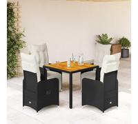 Ordellia Set Bistrò da Giardino 5 pz con Cuscini in Polyrattan Nero per Esterno Balcone Terrasse Relax e Pranzo con Tavolo Imbottiti Insieme Resistente in Metallo e Legno