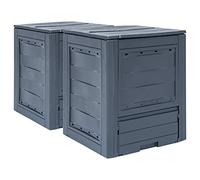 Ordellia Set compostiera da giardino in plastica, 2 pezzi da 260 l, 60 x 60 x 83 cm, resistente ai raggi UV e alle intemperie, con coperchio diviso per rifiuti da giardino e taglio del prato, colore