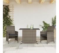 Ordellia Set da Bistrò 3 pz con Cuscini Grigio in Polyrattan per Esterni Tavolo e Sedie Resistenti al Sole e Agenti Atmosferici per Giardino Veranda e Balcone