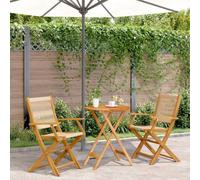 Ordellia Set da Bistrot Beige in Polipropilene e Legno Massello per Giardino Terrazza e Balcone con Tavolo Pieghevole e Due Sedie Resistente per Relax Pranzo e Conversazione