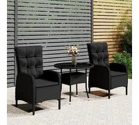 Ordellia Set da Bistrot per Giardino e Terrazza 3 pz in Polyrattan Nero con Tavolo 80x75 cm e Sedia Regolabile, Ideale per Relax Pranzo e Conversazioni all'Esterno, Resistente alle Intemperie