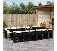Ordellia Set da Pranzo da Giardino 13 pezzi con Cuscini Nero in Polyrattan per Esterni Tavolo e Sedie Resistenti al Sole per Patio Veranda Balcone Relax e Pranzo all'Aperto
