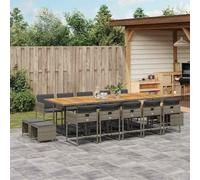 Ordellia Set da Pranzo da Giardino 15 pz con Tavolo, Sedie, Sgabelli e Cuscini Grigio Polyrattan, per Esterni, Patio, Veranda, Relax, Pranzo, Conversazione, Famiglia
