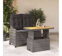 Ordellia Set da Pranzo da Giardino 2 pz con Cuscini in Polyrattan Grigio Dim. Regolabili per Relax e Pranzo Esterno Adatto a Veranda Patio e Terrazza