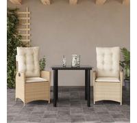 Ordellia Set da Pranzo da Giardino 3 pezzi con Cuscini Beige in Polyrattan per Zona Esterno Patio Veranda Lounge Relax Teatro