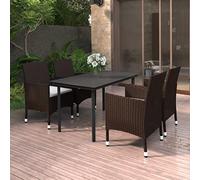 Ordellia Set da Pranzo da Giardino 5 pz con Cuscini Polyrattan e Vetro per Esterno, Tavolo e Sedie Resistenti al Pioggia e Sole, Ideale per Relax, Pranzo, Conversazione, Balcone, Veranda, Patio