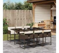 Ordellia Set da Pranzo da Giardino 7 pezzi in Polyrattan Marrone con Cuscini Sfoderabili, Tavolo in Vetro Temperato, Sedie Impilabili e Resistente agli AgentI Atmosferici per Relax e Pranzo Esterno