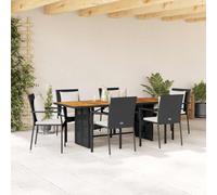 Ordellia Set da Pranzo da Giardino 7 pz Nero con Cuscini in Polyrattan per Relax Esterno Tavolo Sedia Divano Salotto Lounge Modulare Resistenti al Sole