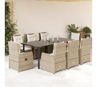 Ordellia Set da Pranzo da Giardino 9 pz con Cuscini Beige in Polyrattan Tavolo Lounge Resistente per Esterni Serie Completa per Relax e Pranzo in Patio Balcone Veranda
