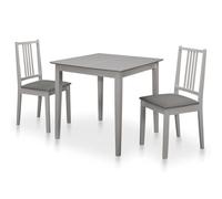 Ordellia Set da pranzo grigio da 3 pezzi, tavolo da pranzo estensibile da 80 a 120 cm, piano in MDF, sedie in legno massello di gomma con imbottitura, per sala da pranzo, cucina, soggiorno
