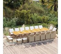 Ordellia Set da Pranzo per Giardino 19 pz in Polyrattan Beige con Tavolo e Sedie Impilabili, Cuscini Morbidi, Struttura Stabile, per Relax, Pranzo e Conversazioni su Terrazza