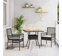 Ordellia Set da Pranzo per Giardino 3 pcs Nero in Polyrattan con Tavolo e Sedie Resistenti per Esterni, Design Moderno, Comfort con Cuscini, per Terrazze, Balconi, Verande e Spazi Outdoor