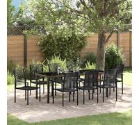 Ordellia Set da Pranzo per Giardino 9 pezzi Nero Armani Design Tavolo e Sedie Resistenti al Sole per Esterni Balcone Patio Veranda Lounge Relax
