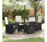 Ordellia Set da Pranzo per Giardino con Cuscino 5 pcs Nero Polyrattan, Arredo Esterno Lounge Tavolo Sedia Divano, per Terrazza, Veranda, Patio, Balcone, Relax e Pranzo all'Aperto