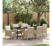 Ordellia Set da Pranzo per Giardino con Cuscino 7 pezzi Beige in Polyrattan Resistente, Tavolo Modulare e Sedie Impilabili per Esterni, per Relax, Pranzo e Conversazioni su Terrazza e Patio