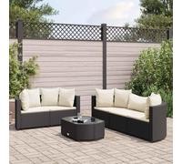 Ordellia Set di 6 divani da giardino con cuscini, in polyrattan nero, set modulare per esterni, resistente ai raggi UV, per terrazza, balcone, giardino