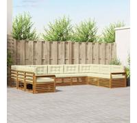 Ordellia Set di divani da esterno con cuscini 9 pezzi in legno massello di acacia resistente alle intemperie, colore naturale e crema, per relax e incontri sociali su giardini e terrazze