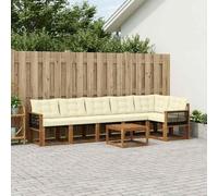 Ordellia Set di divani da esterno in legno di acacia naturale e crema con cuscini resistenti all'acqua e al sole per giardino patio e area relax modulare e durevole