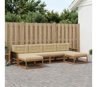 Ordellia Set di divani da esterno modulare con 6 pezzi in legno di acacia naturale e beige resistente alle intemperie per giardino patio e zone vicino alla piscina con sedute robuste e design