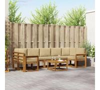 Ordellia Set di divani da esterno modulare in legno massello di acacia con cuscini beige per giardini patio e aree piscina, composizione versatile e resistente al clima per spazi di relax e