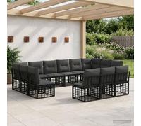 Ordellia Set di divani da esterno nero e grigio scuro in poliestere resistente al clima per patio giardino lounge modulari con struttura in polyrattan e cuscini robusti per relax e conversazioni