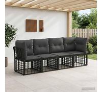 Ordellia Set di divani da esterno Nero in poliestere resistente al sole e alle intemperie per giardino patio e veranda con struttura in polyrattan, design modulare, 4 posti, facile da montare
