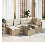 Ordellia Set di divani da giardino in polyrattan beige modulare per esterni con tavolo e pouf per relax e conversazioni su terrazza balcone veranda patio arredo outdoor durevole resistenti ai raggi