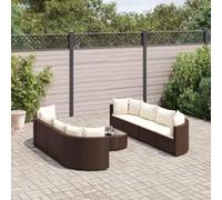 Ordellia Set di divani da giardino in polyrattan marrone, 9 pezzi, con cuscini, mobili da terrazza per esterni, resistenti ai raggi UV, design modulare per balcone