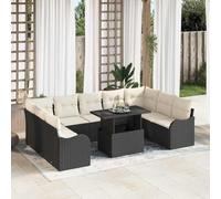 Ordellia Set di divani da giardino modulare con cuscini nero in poly rattan resistente, tavolo regolabile in vetro temperato, per relax, pranzo e conversazioni all'aperto