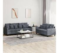 Ordellia Set di divani due posti e tre posti in velluto grigio scuro con cuscini grandi e piccoli per soggiorno, salotto, camera o ufficio, arredo relax, robusto e stabile, facile da assemblare