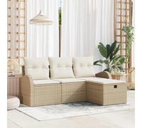 Ordellia Set di divani modulabili con cuscino 4 pezzi beige e crema in polyrattan resistente per giardini e terrazze, arredo lounge outdoor con struttura in metallo e scomparti nascosti