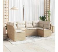 Ordellia Set di divani modulare in polyrattan beige per esterni con cuscini resistenti al sole e tavolino regolabile per relax, pranzo e conversazione su patio, terrazza, giardino, balcone, veranda