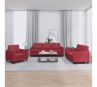 Ordellia Set di divani tre pezzi con cuscini rossi vino in similpelle resistente a macchie e facile da pulire per soggiorno relax camera ufficio salvaspazio