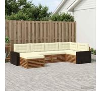 Ordellia Set di mobili da esterno con cuscini 6 pezzi in legno massello di acacia naturale e crema resistente alle intemperie per giardini e terrazze con design modulare, durable