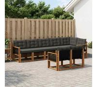 Ordellia Set di mobili da esterno modulare con cuscini in tessuto resistente al sole e acqua per giardino e terrazza in legno massello di acacia naturale e nero