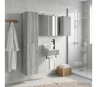 Ordellia Set di mobili per il bagno Sonoma grigio in legno ingegnerizzato con specchio LED e illuminazione USB, armadietti modulabili per parete, dimensioni 170-190 caratteri