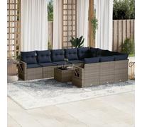 Ordellia Set Divani da Giardino 11 pz con Cuscini Grigio Polyrattan per Terrazza, Balcone, Patio, Veranda, Lounge, Relax, Ospiti, Famiglia, Pranzo, Conversazione