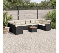 Ordellia Set Divani da Giardino 11 pz Polyrattan Nero con Cuscini Resistenti al Sole per Terrazza Balcone Patio Lounge Relax e Pranzo