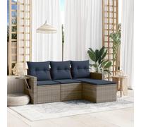 Ordellia Set divani da giardino 4 pezzi con cuscini grigi in polyrattan resistente per terrazza e patio con tavolini laterali modulari e design versatile per relax e conversazioni all'aperto