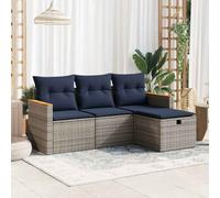 Ordellia Set Divani da Giardino 4 pezzi con Cuscini in Polyrattan Grigio per Relax, Lounge, Salotto su Terrazza, Balcone, Veranda, Patio, Assistenza Famiglia, Ospiti, Modulare e Resistente