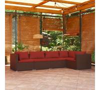 Ordellia Set Divani da Giardino 5 pz con Cuscini in Polyrattan Marrone per Relax Esterno Arredo Veranda Patio Lounge Modulare resistente con Struttura in Metallo e Rattan