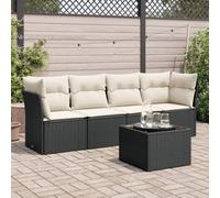 Ordellia Set Divani da Giardino 5 pz con Cuscini in Polyrattan Nero per Spazi Esterni, Lounge Modulare, Tavolo in Vetro Temperato, per Relax, Pranzo e Conversazione sulla Veranda o Balcone