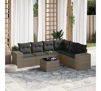 Ordellia Set Divani da Giardino 7 pz con Cuscini Grigio in Polyrattan per Esterni, Arredo Lounge Modulare per Terrazza, Balcone, Patio, Veranda, per Relax, Pranzo e Conversazioni all'Aperto