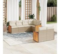 Ordellia Set Divani da Giardino 7 pz in Polyrattan Beige con Cuscini Imbottiti per Esterno Lounge Relax su Terrazza, Balcone, Patio, Veranda, Ideale per Famiglia, Ospiti e conversazioni