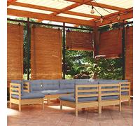 Ordellia Set Divani da Giardino 9 pz con Cuscini Grigi Massello di Pino Legno Resistente per Relax all'esterno, Ideale per Terrazza, Balcone, Patio e Veranda, Composto da Divani Modu