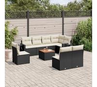 Ordellia Set Divani da Giardino 9 pz con Cuscini Nero in Polyrattan Resistente per Terrazza Balcone Patio e Veranda, Arredo Lounge Modulabile per Relax e Pranzo Insieme a Famiglia e Ospiti
