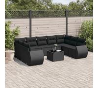 Ordellia Set Divani da Giardino con 10 Pezzi in Polyrattan Nero Cuscini Sfoderabili Insieme Lounge Modulare per Terrazza Patio Balcone e Veranda Esterno Arredo Relax