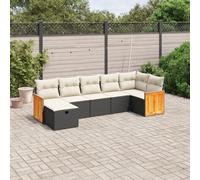 Ordellia Set divani da giardino con cuscini 7 pezzi in polyrattan nero per terrazza patio veranda e spazio relax in esterno resistente ai raggi UV e modulare per conversazioni e pranzo all'aperto